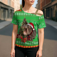 Mali Christmas Cross Shoulder Shirt with Hippo Santa Hat Snowflakes and Holiday Gift - Wonder Print Shop