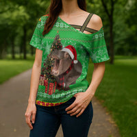 Mali Christmas Cross Shoulder Shirt with Hippo Santa Hat Snowflakes and Holiday Gift - Wonder Print Shop