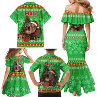 Mali Christmas Family Matching Mermaid Dress and Hawaiian Shirt with Hippo Santa Hat Snowflakes and Holiday Gift - Wonder Print Shop