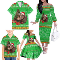 Mali Christmas Family Matching Off The Shoulder Long Sleeve Dress and Hawaiian Shirt with Hippo Santa Hat Snowflakes and Holiday Gift - Wonder Print Shop