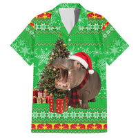 Mali Christmas Family Matching Off The Shoulder Long Sleeve Dress and Hawaiian Shirt with Hippo Santa Hat Snowflakes and Holiday Gift - Wonder Print Shop