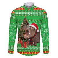 Mali Christmas Family Matching Off The Shoulder Long Sleeve Dress and Hawaiian Shirt with Hippo Santa Hat Snowflakes and Holiday Gift - Wonder Print Shop