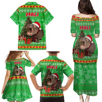 Mali Christmas Family Matching Puletasi and Hawaiian Shirt with Hippo Santa Hat Snowflakes and Holiday Gift - Wonder Print Shop