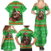 Mali Christmas Family Matching Summer Maxi Dress and Hawaiian Shirt with Hippo Santa Hat Snowflakes and Holiday Gift - Wonder Print Shop