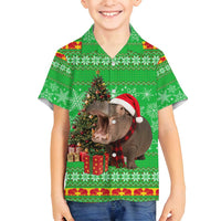 Mali Christmas Family Matching Summer Maxi Dress and Hawaiian Shirt with Hippo Santa Hat Snowflakes and Holiday Gift - Wonder Print Shop
