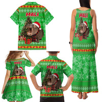 Mali Christmas Family Matching Tank Maxi Dress and Hawaiian Shirt with Hippo Santa Hat Snowflakes and Holiday Gift - Wonder Print Shop