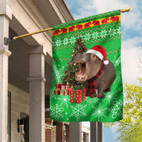 Mali Christmas Garden Flag with Hippo Santa Hat Snowflakes and Holiday Gift - Wonder Print Shop