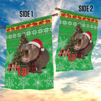 Mali Christmas Garden Flag with Hippo Santa Hat Snowflakes and Holiday Gift - Wonder Print Shop