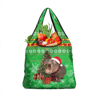 Mali Christmas Grocery Bag with Hippo Santa Hat Snowflakes and Holiday Gift - Wonder Print Shop