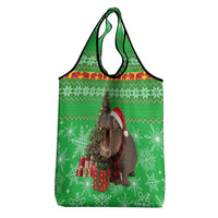 Mali Christmas Grocery Bag with Hippo Santa Hat Snowflakes and Holiday Gift - Wonder Print Shop