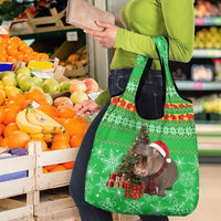Mali Christmas Grocery Bag with Hippo Santa Hat Snowflakes and Holiday Gift - Wonder Print Shop