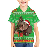 Mali Christmas Hawaiian Shirt with Hippo Santa Hat Snowflakes and Holiday Gift - Wonder Print Shop