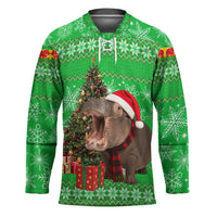 Mali Christmas Hockey Jersey with Hippo Santa Hat Snowflakes and Holiday Gift - Wonder Print Shop