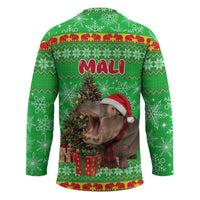 Mali Christmas Hockey Jersey with Hippo Santa Hat Snowflakes and Holiday Gift - Wonder Print Shop
