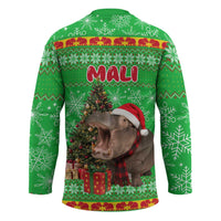 Mali Christmas Hockey Jersey with Hippo Santa Hat Snowflakes and Holiday Gift - Wonder Print Shop