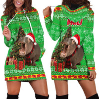 Mali Christmas Hoodie Dress with Hippo Santa Hat Snowflakes and Holiday Gift - Wonder Print Shop
