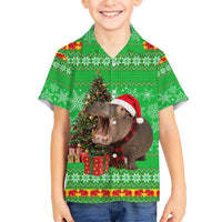 Mali Christmas Kid Hawaiian Shirt with Hippo Santa Hat Snowflakes and Holiday Gift - Wonder Print Shop