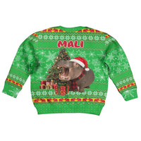 Mali Christmas Kid Ugly Christmas Sweater with Hippo Santa Hat Snowflakes and Holiday Gift - Wonder Print Shop
