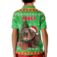 Mali Christmas Kid Polo Shirt with Hippo Santa Hat Snowflakes and Holiday Gift - Wonder Print Shop