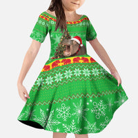 Mali Christmas Kid Short Sleeve Dress with Hippo Santa Hat Snowflakes and Holiday Gift - Wonder Print Shop