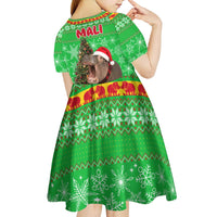 Mali Christmas Kid Short Sleeve Dress with Hippo Santa Hat Snowflakes and Holiday Gift - Wonder Print Shop