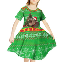Mali Christmas Kid Short Sleeve Dress with Hippo Santa Hat Snowflakes and Holiday Gift - Wonder Print Shop