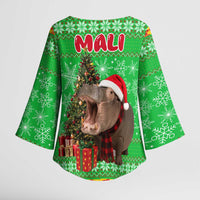 Mali Christmas Kimono Sleeve Blouse with Hippo Santa Hat Snowflakes and Holiday Gift - Wonder Print Shop