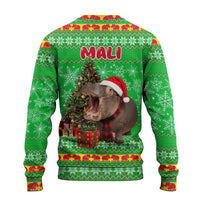 Mali Christmas Ugly Christmas Sweater with Hippo Santa Hat Snowflakes and Holiday Gift - Wonder Print Shop
