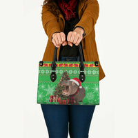 Mali Christmas Leather Bag with Hippo Santa Hat Snowflakes and Holiday Gift - Wonder Print Shop