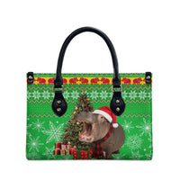 Mali Christmas Leather Bag with Hippo Santa Hat Snowflakes and Holiday Gift - Wonder Print Shop