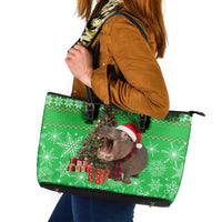 Mali Christmas Leather Tote Bag with Hippo Santa Hat Snowflakes and Holiday Gift - Wonder Print Shop