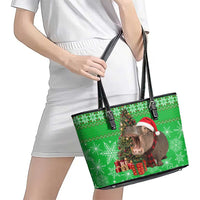Mali Christmas Leather Tote Bag with Hippo Santa Hat Snowflakes and Holiday Gift - Wonder Print Shop