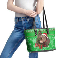 Mali Christmas Leather Tote Bag with Hippo Santa Hat Snowflakes and Holiday Gift - Wonder Print Shop