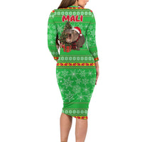 Mali Christmas Long Sleeve Bodycon Dress with Hippo Santa Hat Snowflakes and Holiday Gift - Wonder Print Shop