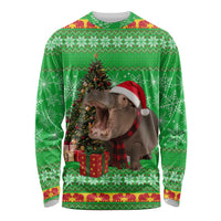 Mali Christmas Long Sleeve Shirt with Hippo Santa Hat Snowflakes and Holiday Gift - Wonder Print Shop