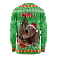Mali Christmas Long Sleeve Shirt with Hippo Santa Hat Snowflakes and Holiday Gift - Wonder Print Shop