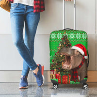 Mali Christmas Luggage Cover with Hippo Santa Hat Snowflakes and Holiday Gift - Wonder Print Shop