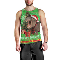 Mali Christmas Men Tank Top with Hippo Santa Hat Snowflakes and Holiday Gift - Wonder Print Shop