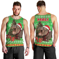 Mali Christmas Men Tank Top with Hippo Santa Hat Snowflakes and Holiday Gift - Wonder Print Shop