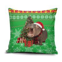 Mali Christmas Pillow Cover with Hippo Santa Hat Snowflakes and Holiday Gift - Wonder Print Shop