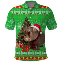 Mali Christmas Polo Shirt with Hippo Santa Hat Snowflakes and Holiday Gift - Wonder Print Shop