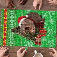Mali Christmas Puzzle with Hippo Santa Hat Snowflakes and Holiday Gift - Wonder Print Shop