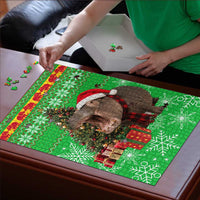 Mali Christmas Puzzle with Hippo Santa Hat Snowflakes and Holiday Gift - Wonder Print Shop