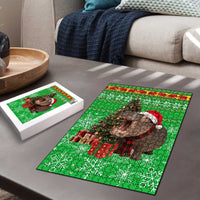 Mali Christmas Puzzle with Hippo Santa Hat Snowflakes and Holiday Gift - Wonder Print Shop