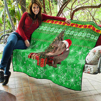 Mali Christmas Quilt with Hippo Santa Hat Snowflakes and Holiday Gift - Wonder Print Shop