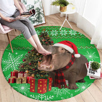 Mali Christmas Round Carpet with Hippo Santa Hat Snowflakes and Holiday Gift - Wonder Print Shop