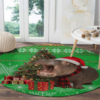 Mali Christmas Round Carpet with Hippo Santa Hat Snowflakes and Holiday Gift - Wonder Print Shop