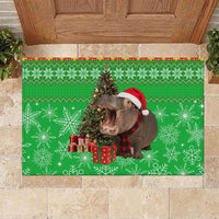 Mali Christmas Rubber Doormat with Hippo Santa Hat Snowflakes and Holiday Gift - Wonder Print Shop