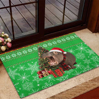 Mali Christmas Rubber Doormat with Hippo Santa Hat Snowflakes and Holiday Gift - Wonder Print Shop
