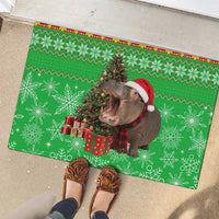 Mali Christmas Rubber Doormat with Hippo Santa Hat Snowflakes and Holiday Gift - Wonder Print Shop